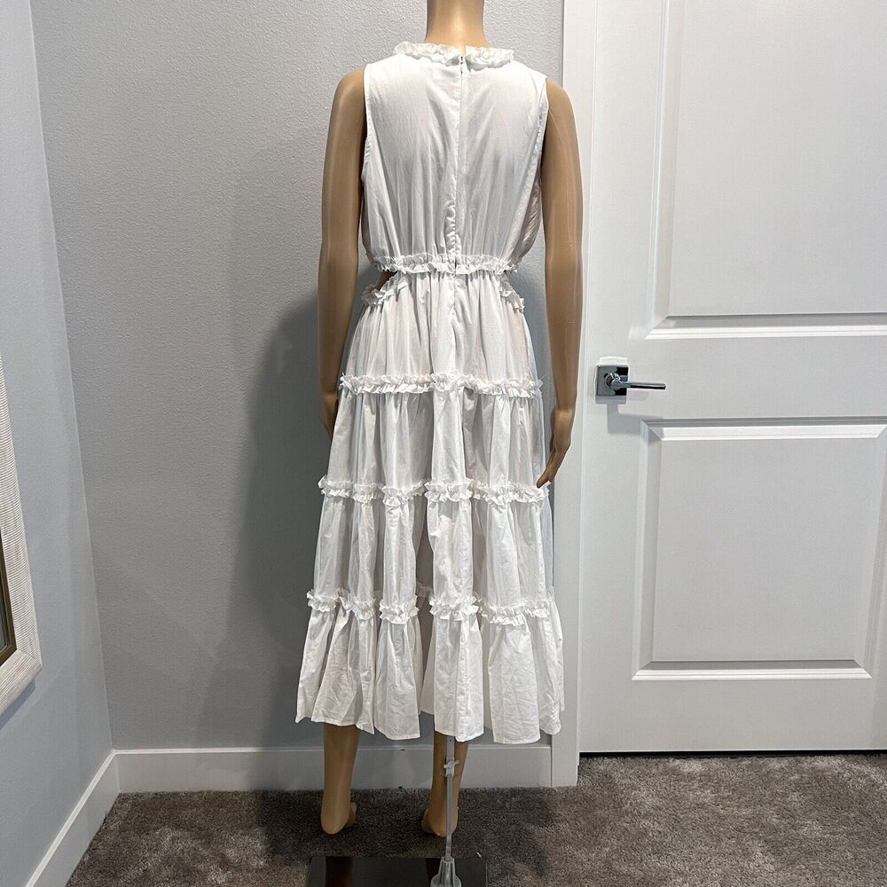&Merci Women’s White Ruffle Tiered Cut-Out Midi Cottage Beach Dress Size Large - Picture 9 of 15